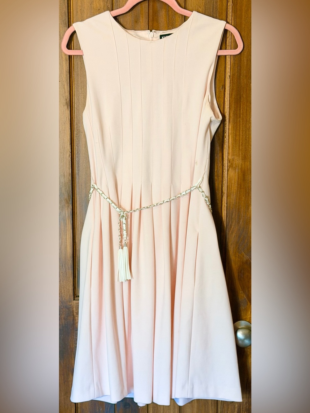 Karl Lagerfeld Soft Pink Sleeveless Midi Dress with Tassel Chain
